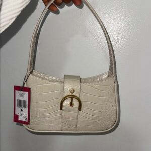 Vince Camuto Cream Croc-Embossed Shoulder Bag
